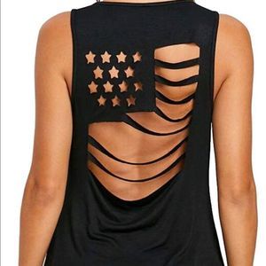 Summer American Flag Hole Sleeveless Hollow Out